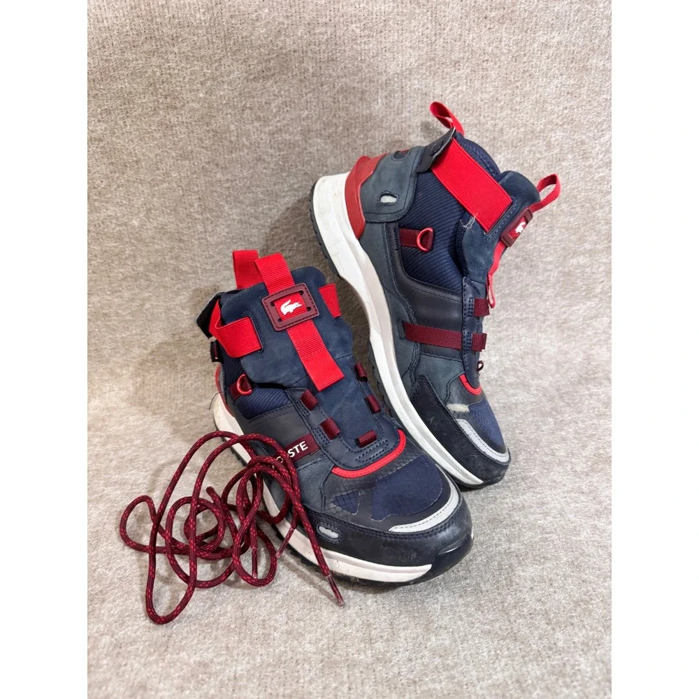 Lacoste Run Breaker Mid Sneakers Mens 8 Navy Red Suede Leather High Top